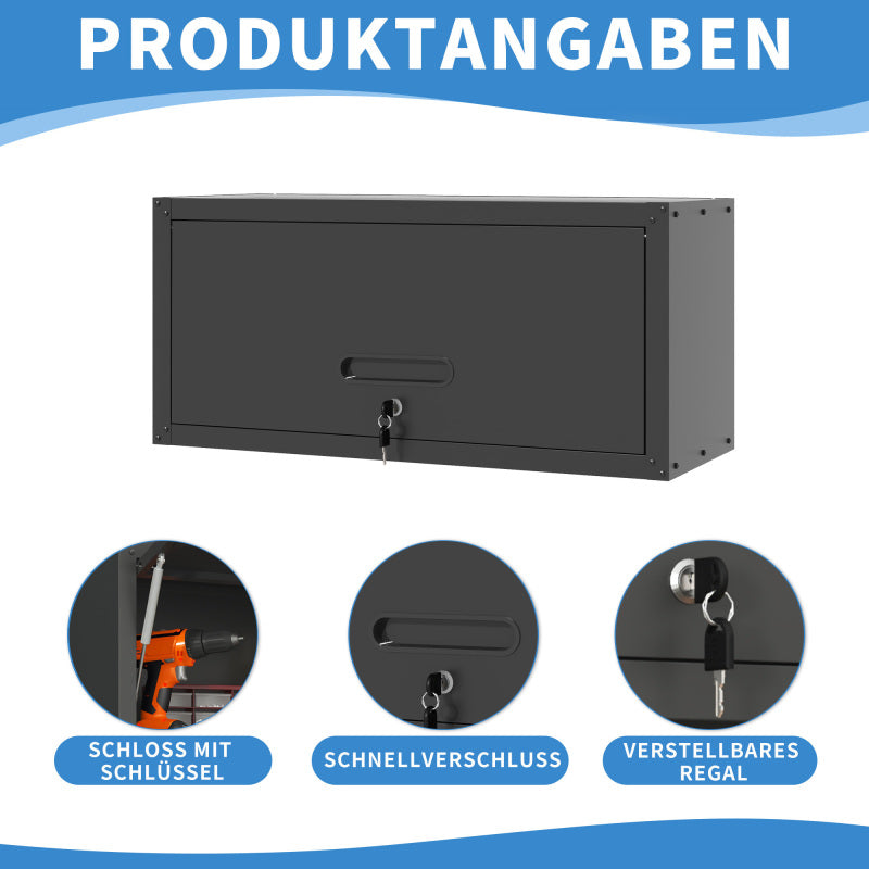 Vielseitiger Metall-Wandschrank, wandmontierter Nutzschrank mit verschließbarer Tür, aufgehängtes Stahlwerkzeugkabinett, Geeignet für Garage, Keller, Werkstatt und Küche, H34,5 cm × B75 cm × T30 cm