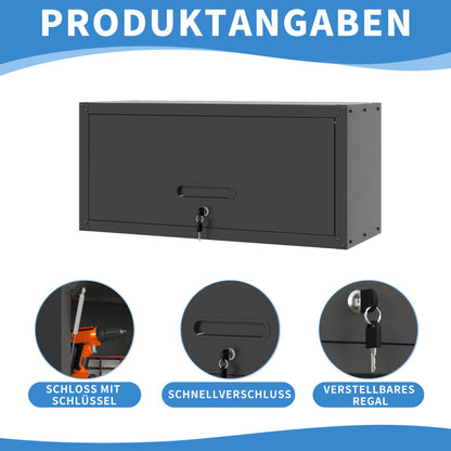 Vielseitiger Metall-Wandschrank, wandmontierter Nutzschrank mit verschließbarer Tür, aufgehängtes Stahlwerkzeugkabinett, Geeignet für Garage, Keller, Werkstatt und Küche, H34,5 cm × B75 cm × T30 cm
