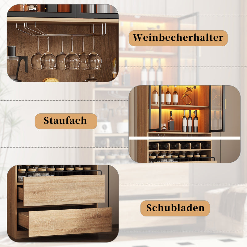 Badezimmerschrank,Spirituosenschrank,Vitrine Vitrinenschrank mit Glastüren und Beleuchtung 180 CM