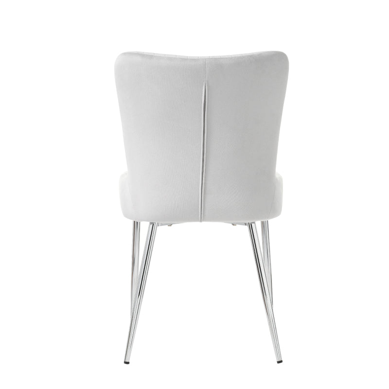 Samt-Esszimmerstuhl, 2er-Set, luxuriös, Wohnzimmer, Schlafzimmer, Lounge-Stuhl mit vier Silberne Metallstützbeinen, Lendenwirbelstütze,Grau