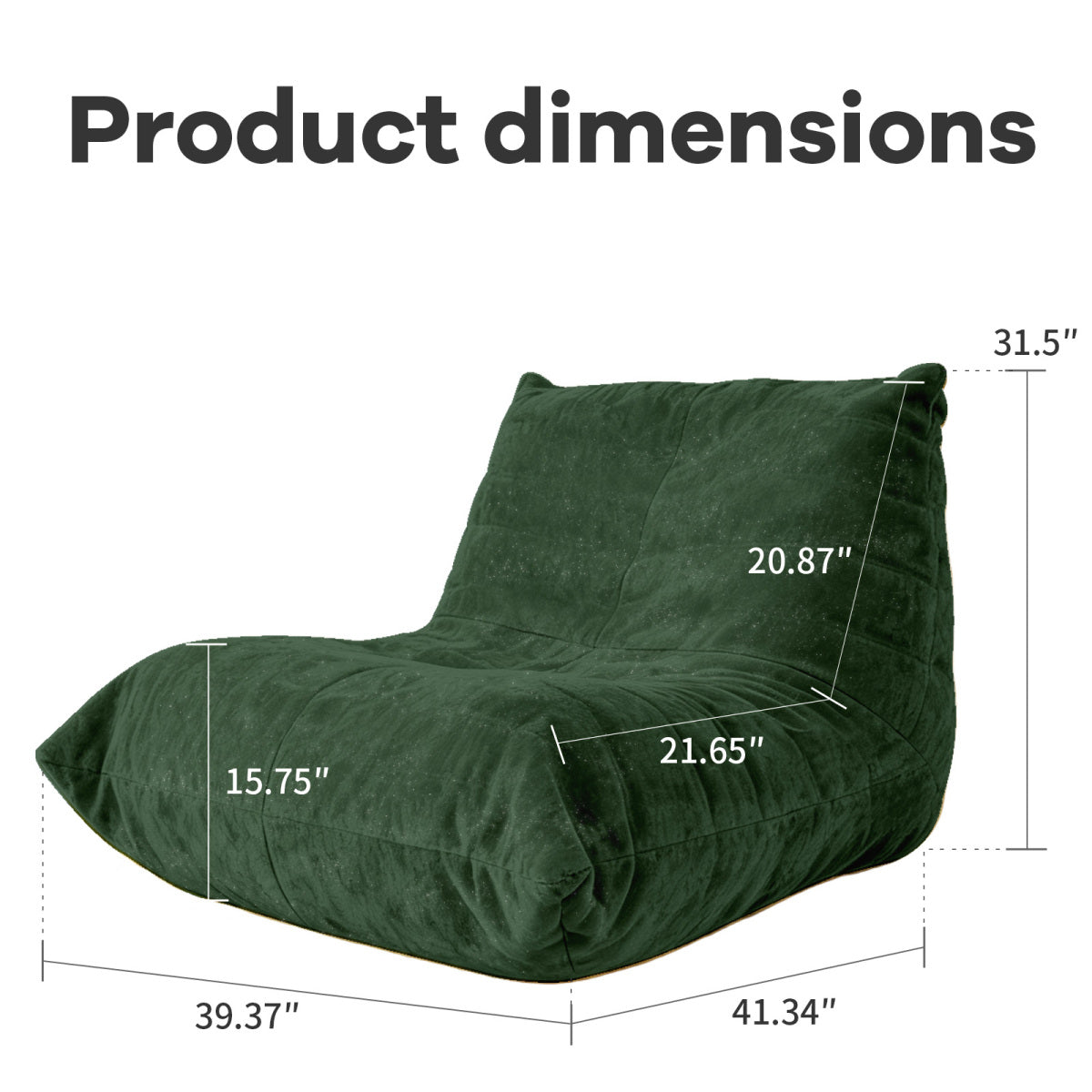 Ergonomischer Sitzsack Sessel mit 5-Zonen-Körperunterstützung, Bean Bag Chair aus Chenille-Stoff, Grün