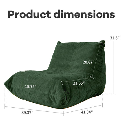 Ergonomischer Sitzsack Sessel mit 5-Zonen-Körperunterstützung, Bean Bag Chair aus Chenille-Stoff, Grün