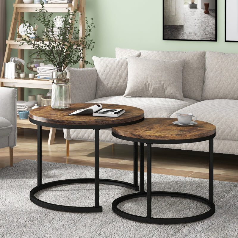 Runder Couchtisch 2er Set Satz Couchtisch Wohnzimmer Runder geschachtelter Beistelltisch 2 Runder Beistelltisch (Braun)