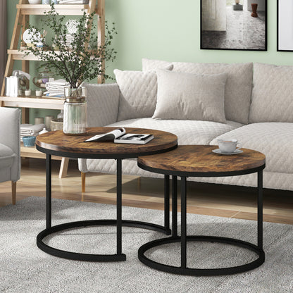 Runder Couchtisch 2er Set Satz Couchtisch Wohnzimmer Runder geschachtelter Beistelltisch 2 Runder Beistelltisch (Braun)