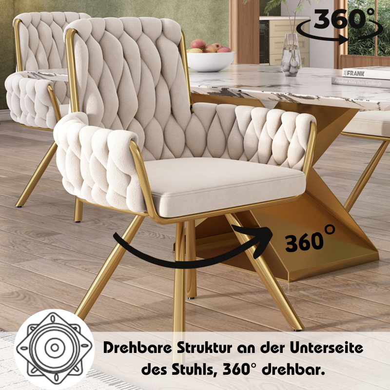 Samt-Esszimmerstuhl, 4er set, Freizeit-Drehstuhl mit vier Stützbeinen aus Metall, beige