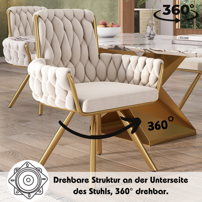 Samt-Esszimmerstuhl, 4er set, Freizeit-Drehstuhl mit vier Stützbeinen aus Metall, beige