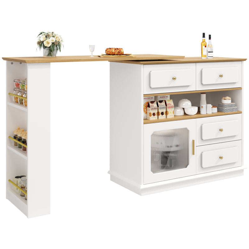 Hochtisch Kücheninsel  Bistro Table (125-181×39×104.5cm) , 360° drehbare Essbar, weiß