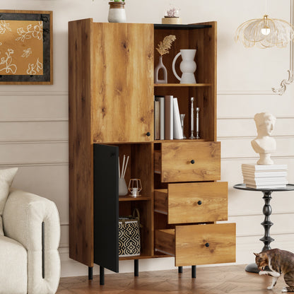 Sideboard - 160 cm hoch, modernes Sideboard mit zwei Türen, drei Schubladen und offenen Regalen