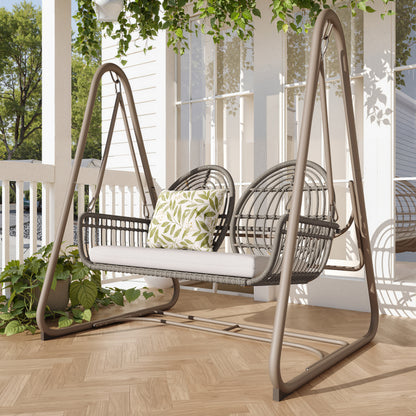 Gartenschaukel, Hollywoodschaukel mit Rückenlehne, Gartenmöbel-Set für den Außenbereich,Doppelschaukel aus PE-Rattan, 2 Sitze, Dunkelgrauer Sitzrahmen und Kissen