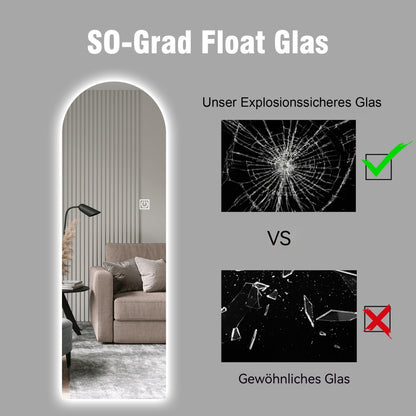 LED Spiegel 165x50 cm, Wandspiegel Randlos, Dimmbar (Warm-/Kaltweiß), Ganzkörperspiegel mit Beleuchtung