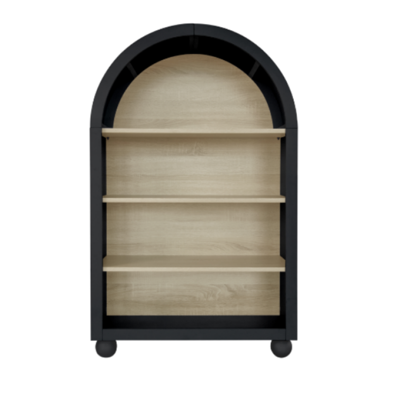 Schwarzes Bücherregal mit bogenförmigem Design, Höhe 120 cm, geeignet für Wohnzimmer, Schlafzimmer, Arbeitszimmer und Büro