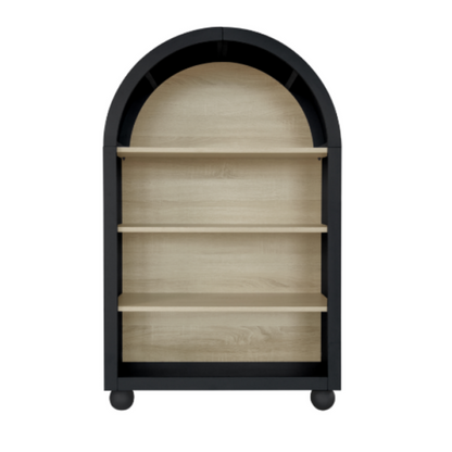 Schwarzes Bücherregal mit bogenförmigem Design, Höhe 120 cm, geeignet für Wohnzimmer, Schlafzimmer, Arbeitszimmer und Büro
