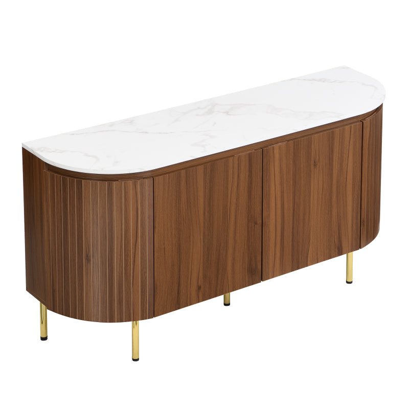 Moderner Bogenförmiger Sideboard mit verstellbaren Regalen und Metallbeinen, ideal für Wohnzimmer und Esszimmer (Nussbaum)