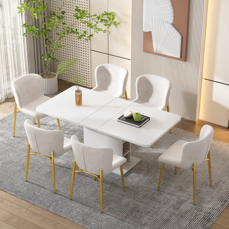 Ausziehbarer Esstisch, L110/130*W70*H75, Esstisch mit Stauraum, Weiss