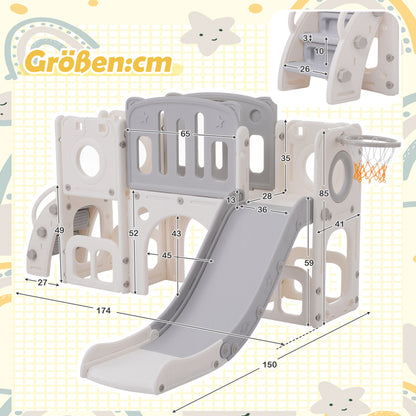 Bären Kinder 6-in-1 Rutsche mit einer Rutsche, zwei Plattformen, zwei Bodenschrankfächern, Basketballkorb und Treppe - Hochdichtes Polyethylen (Ozeanbälle nicht enthalten