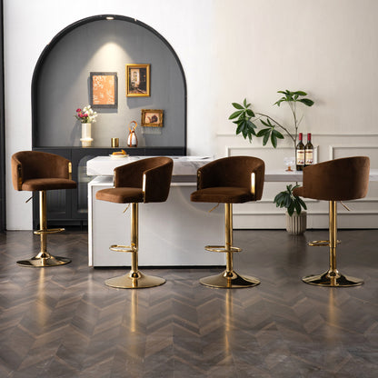 Moderner drehbarer höhenverstellbarer Barhocker, moderner Barhocker für Küche, Bar und Restaurant Theken, Hubhocker mit Rückenlehne und goldener Fußstütze (brown.Set of 2)