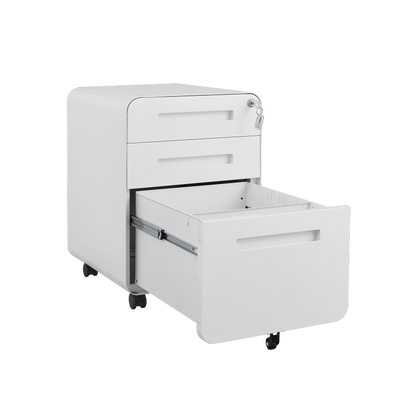 3 Drawer Mobile File Cabinet Under Desk Office,Simple Style Versatile Storage Cabinet for Legal/Letter/A4 Files, 5 Wheel Design Anti-Tilting Cold Rolled Steel Waterproof Moisture-Proof White