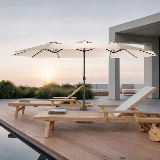 14.8 Ft Double Sided Outdoor Umbrella Rectangular Large with Crank (khaki )(No Base)