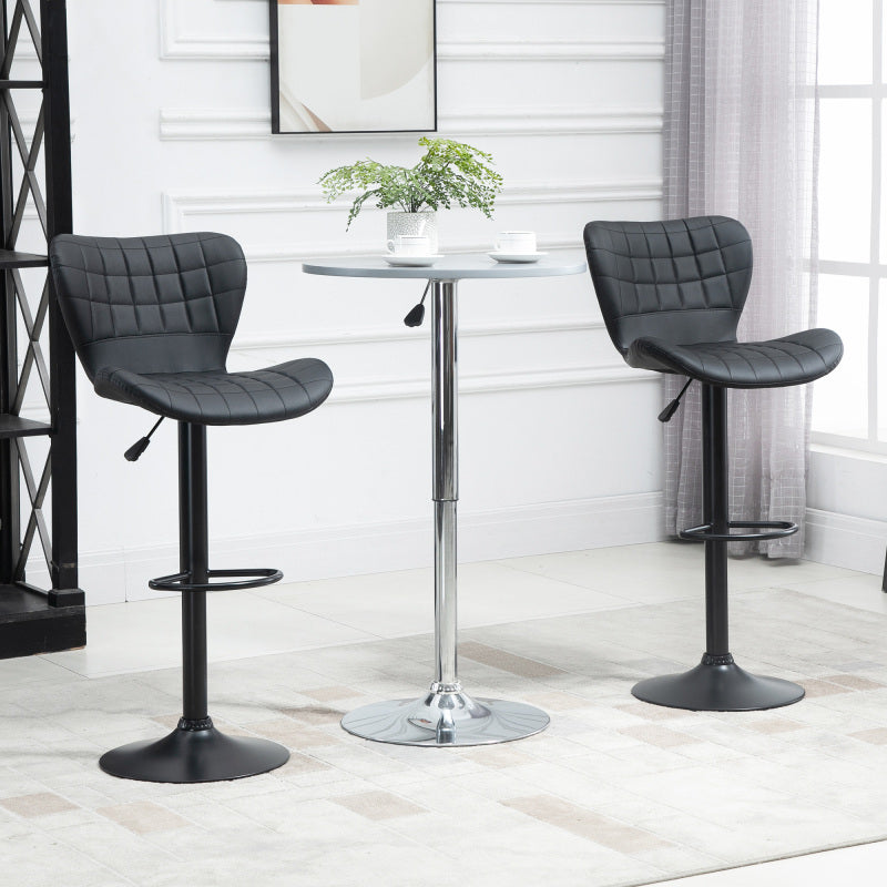 Barstuhl 2er-Set Retrodesign Höhenverstellbar 360° drehbar schwarzes Leder für Homeoffice