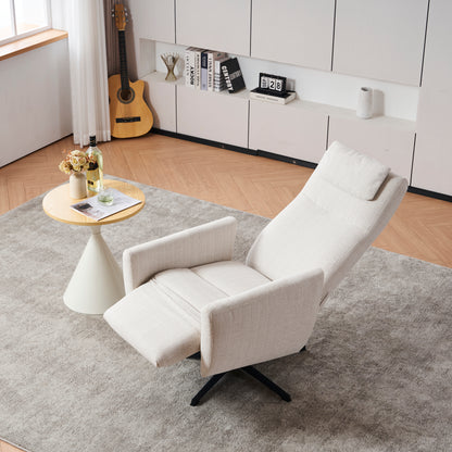 Bequemer Relaxsessel mit Liegefunktion – Chenille Fernsehsessel mit Fußstütze, drehbarer Stillsessel & Loungesessel für Wohnzimmer, modernes Sofa, Beige