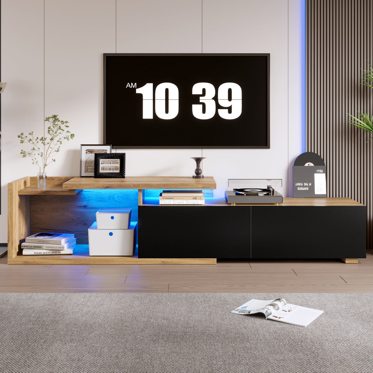 TV-Schrank ausziehbar,  Lowboard Modern mit LED-Beleuchtung