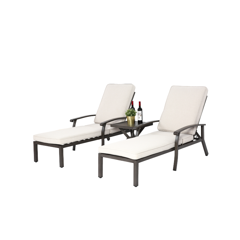 Lounge Patio Chair with Cotton Cushion, Adjustable Reclining Rust-Resistant Aluminum  Poolside Chaise Lounge Furniture, Waterproof Beige Cushion (1pc)