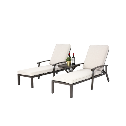 Lounge Patio Chair with Cotton Cushion, Adjustable Reclining Rust-Resistant Aluminum  Poolside Chaise Lounge Furniture, Waterproof Beige Cushion (1pc)
