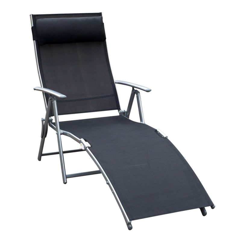 Sonnenliege klappbar Gartenliege mit Kissen, Metall und Stoff Schwarz für Strand und Terrasse
