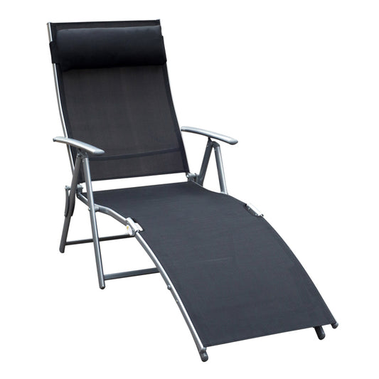 Sonnenliege klappbar Gartenliege mit Kissen, Metall und Stoff Schwarz für Strand und Terrasse