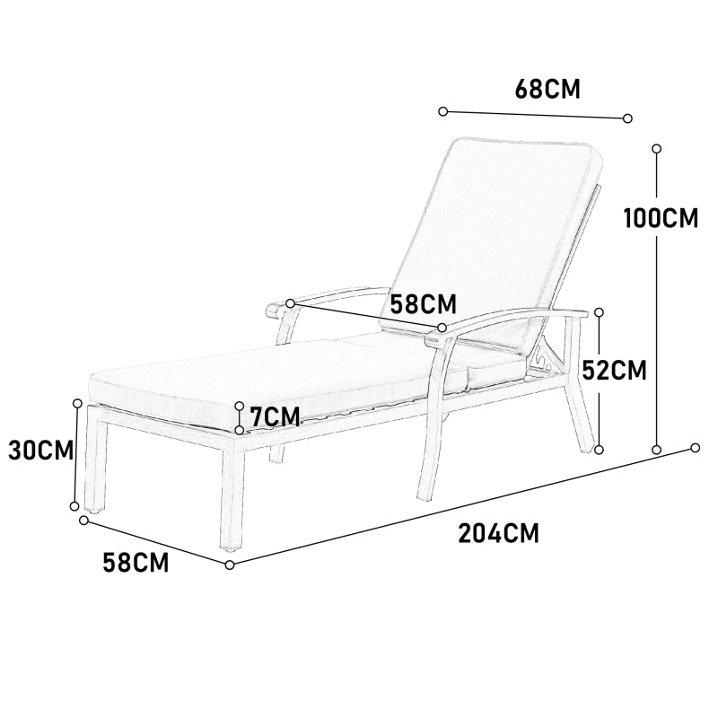 Lounge Patio Chair with Cotton Cushion, Adjustable Reclining Rust-Resistant Aluminum  Poolside Chaise Lounge Furniture, Waterproof Beige Cushion (1pc)