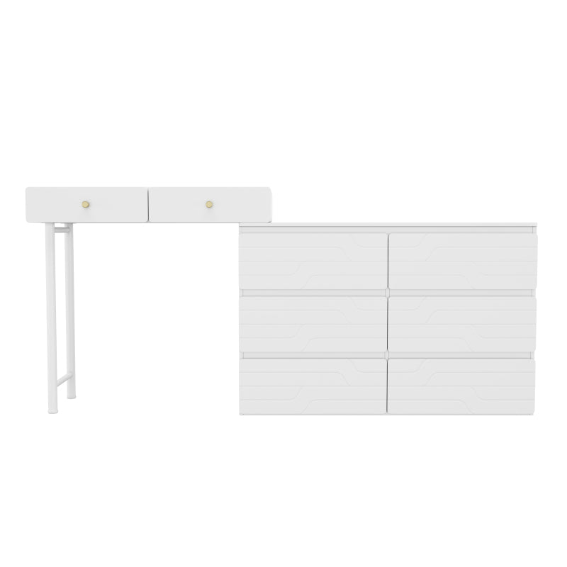 Schminktisch(ohne Stühle und Spiegel), Enthält ausziehbare Seitenschränke, Praktischer Aufbewahrungsschrank 180*40*85cm, Drei Ebenen, sechs Schubladen, Schminktisch, Weiß Kommode,Weiß