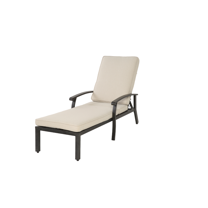 Lounge Patio Chair with Cotton Cushion, Adjustable Reclining Rust-Resistant Aluminum  Poolside Chaise Lounge Furniture, Waterproof Beige Cushion (1pc)
