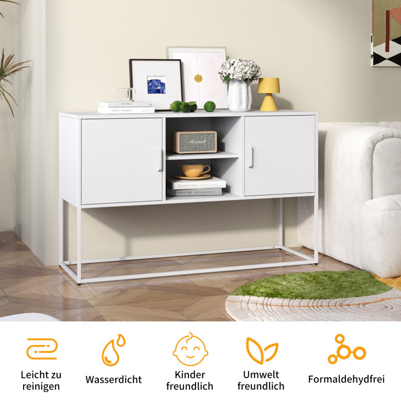 Weißer Metall-Akzent-Schrank, Sideboard-Buffet und Aufbewahrungs-Schrank-Safe, Robuster Metallbau mit stilvollem Weiß,  H 75 cm × B 120 cm × T 40 cm
