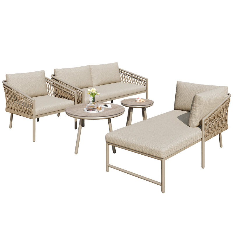 Garten Lounge Set, Seil Gartenmöbel Set, Modernes Outdoor Sofa Set Handgewebtes Seil, Inklusive Aller Sitz- Und Rückenkissen, Balkonset, Garten Und Terrasse, Khaki