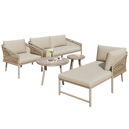 Garten Lounge Set, Seil Gartenmöbel Set, Modernes Outdoor Sofa Set Handgewebtes Seil, Inklusive Aller Sitz- Und Rückenkissen, Balkonset, Garten Und Terrasse, Khaki