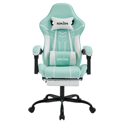 Gaming Stuhl Computerstuhl Ergonomischer Gaming Chair mit Fußstütze Bürostuhl Ergonomischer Computerstuhl mit Lendenwirbelstütze, Mintgrün