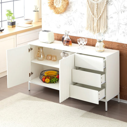 1.5m weißes modernes minimalistisches Sideboard, Aufbewahrungsschrank, Wellenmuster-Design, verstellbare Einlegeböden, 3 Schubladen, geeignet für Küche, Wohnzimmer, Korridor und andere Multi-Szene