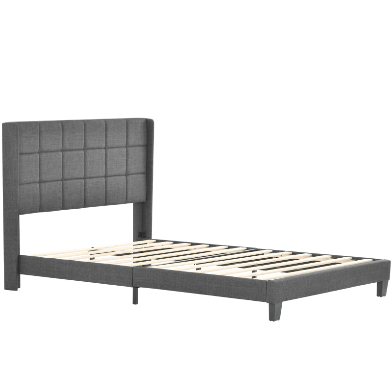 Polsterbett Mit seinem gepolstertes Kopfteil Doppelbett mit Lattenrost, 140x200cm ,in Grau Leinen,  mittelfest  (Mit Federkernmatratze)