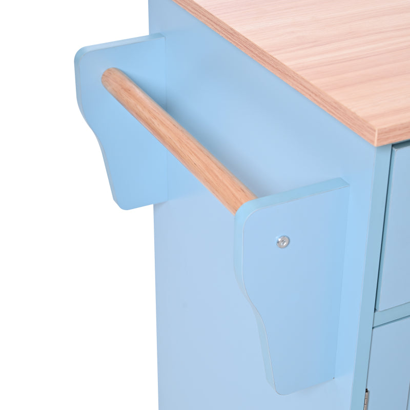 Servierwagen mit klappbarer Tischplatte, 120x46(70)x91 cm, Blau, mit Rollen und austauschbaren Holzbeinen, ideal für Küche und Esszimmer