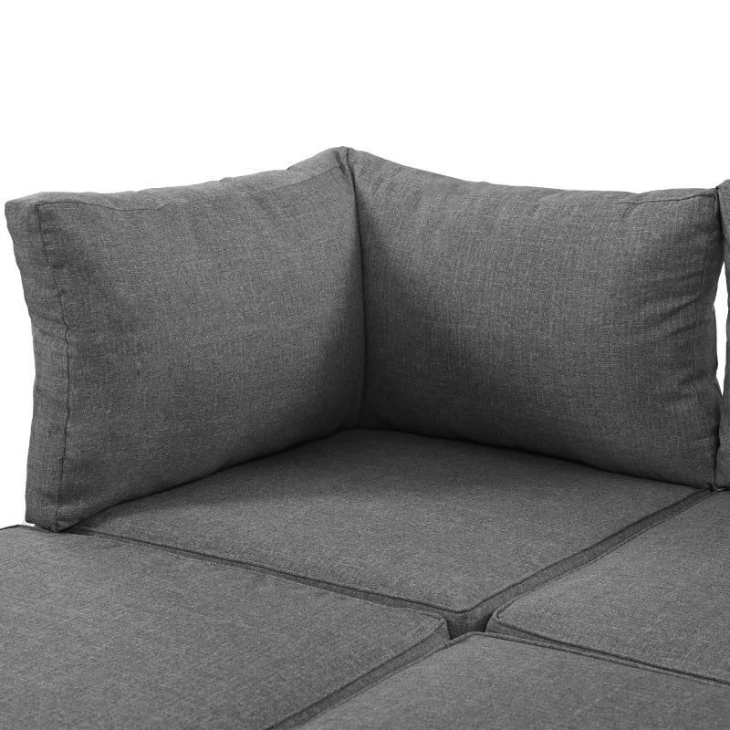Garten-Lounge-Set (2 Zweisitzer, 2 Beistelltische, 1 Tisch), Tischplatte aus massiver Akazie, Stoffbezug für Rückenlehne, grau(previous sku:HW00005AAE)