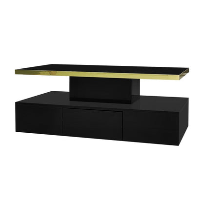 Couchtisch, Tisch mit Schubladen, Hochglanzlackierung, Beistelltisch mit zwei Ablageebenen. Mit LED-Licht