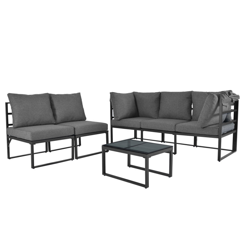 Garten Loungesessel Set, Iron Sunny Island Sitzgruppe Hocker und Tisch mit Markise 4er Set Balkon und Garten Loungemöbel Terrassenmöbel Wetterfest Grau Inkl. aller Kissen(previous sku:HW24006AAA)