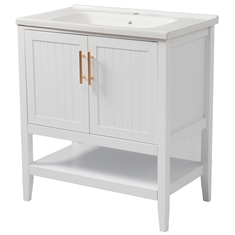 Badmöbel Einzel Waschtisch mit Unterschrank 80cm mit Keramik-Waschbecken,weiß