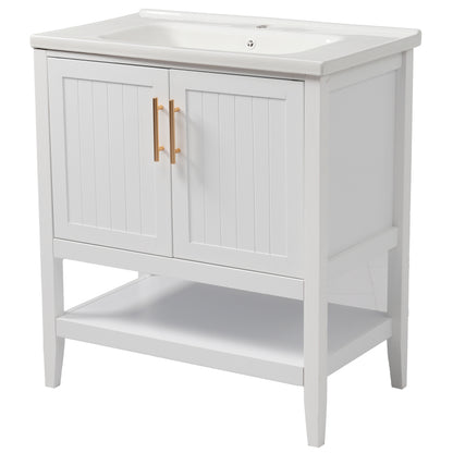 Badmöbel Einzel Waschtisch mit Unterschrank 80cm mit Keramik-Waschbecken,weiß
