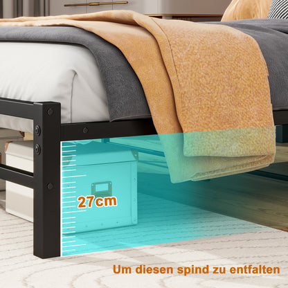 120x200cm Bettrahmen mit Kopfplatte, Metallbettrahmen mit USB-Ladestation, LED-Bettrahmen, Starke Stahlschicht-Unterstützung, Unter Bettlagerung, Keine Boxfeder erforderlich, Lärmfrei, Einfache Montag