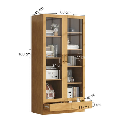 Glasvitrine (Büroschrank/Bücherregal/Aktenschrank/Aufbewahrungsregal) , 80*40*160 cm, Holzfarbe