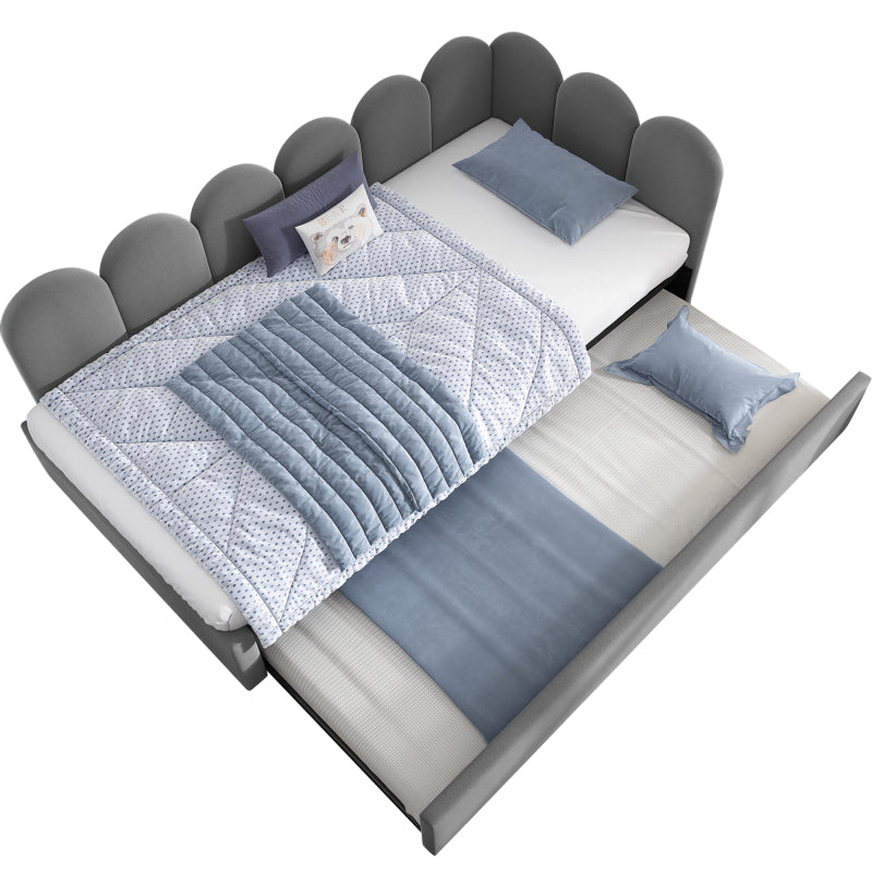 Polsterbett Daybett 90x200cm,Tagesbett Schlafsofa Kinderbett mit Ausziehbett 90x190cm und Lattenrost, Samt, Grau, ohne Matratze