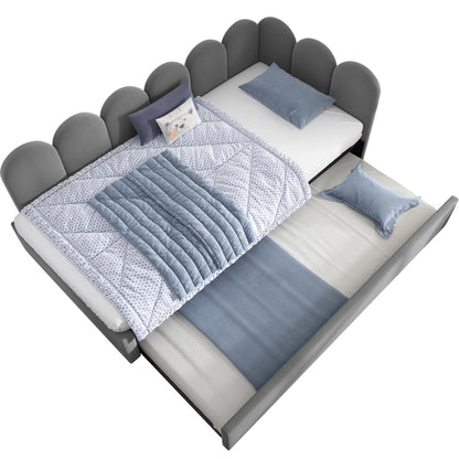 Polsterbett Daybett 90x200cm,Tagesbett Schlafsofa Kinderbett mit Ausziehbett 90x190cm und Lattenrost, Samt, Grau, ohne Matratze