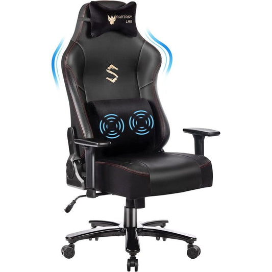 Gaming Stuhl mit Massagefunktion Racing Gamer Stuhl mit Massage Lendenwirbelstütze Gaming Sessel 180KG Belastbarkeit 55 * 52cm großes Kissen Verstellbare Armlehne 3D