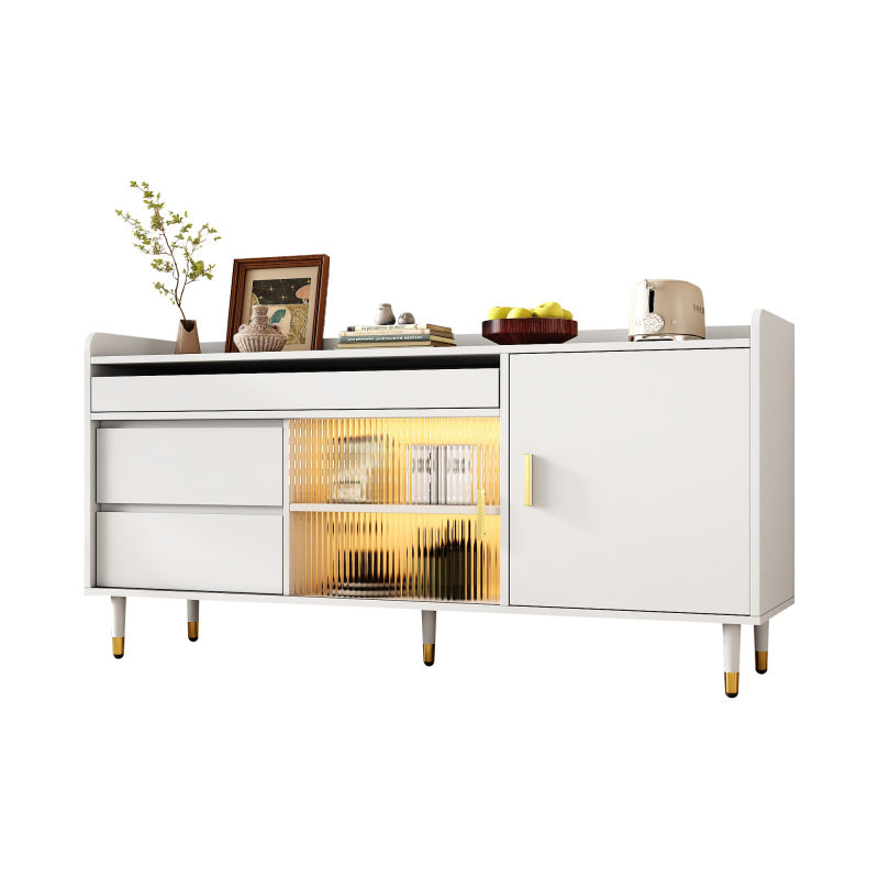 Sideboard mit Glasschiebetüren und LED-Beleuchtung – Freistehende Kommode aus Holz, Weiß